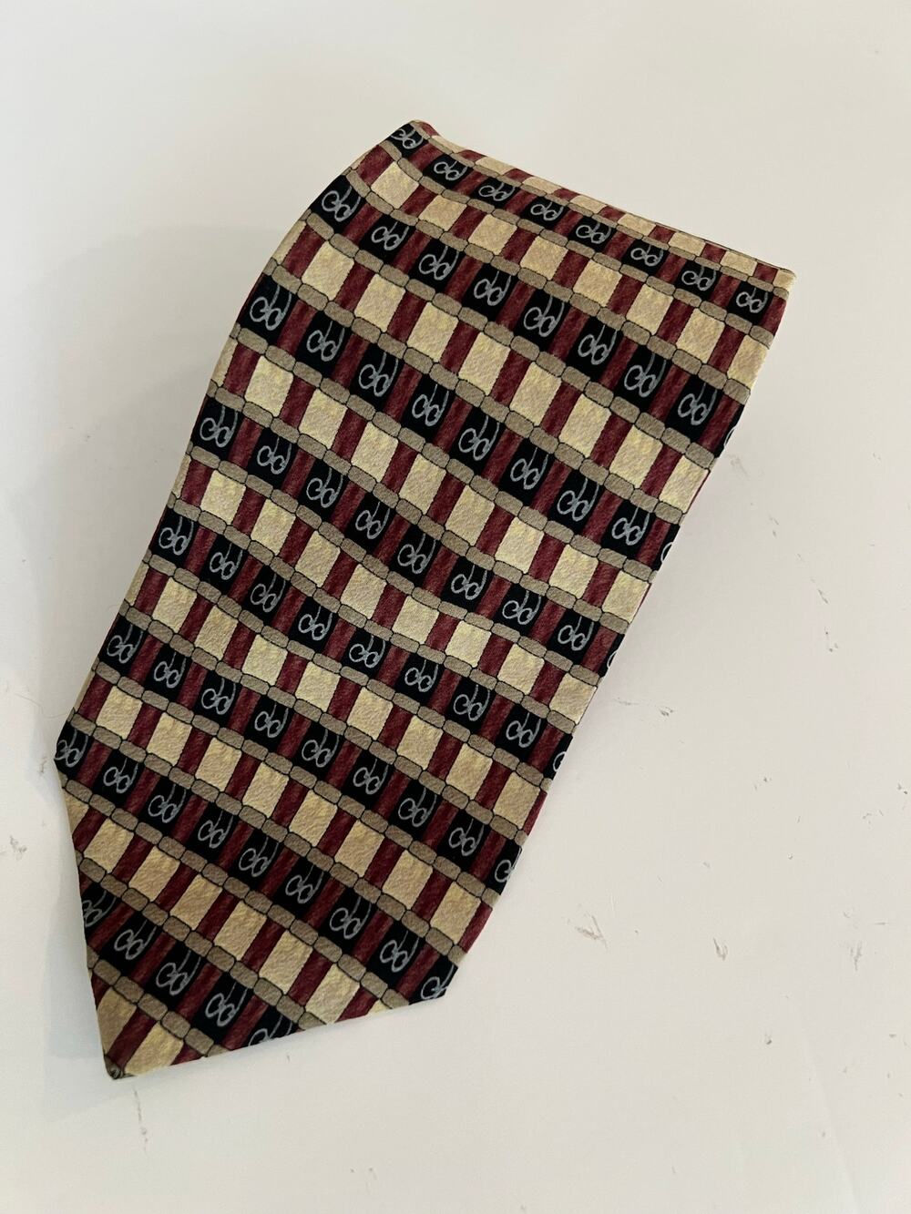 Vintage J. Garcia 100% Silk Neck Tie Gold & Red Geometric JL